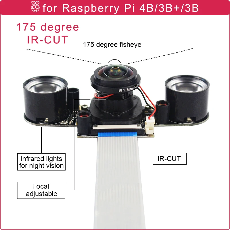 Raspberry Pi 4 Камера Ночное видение IR CUT рыбий глаз фокусное Регулируемый
