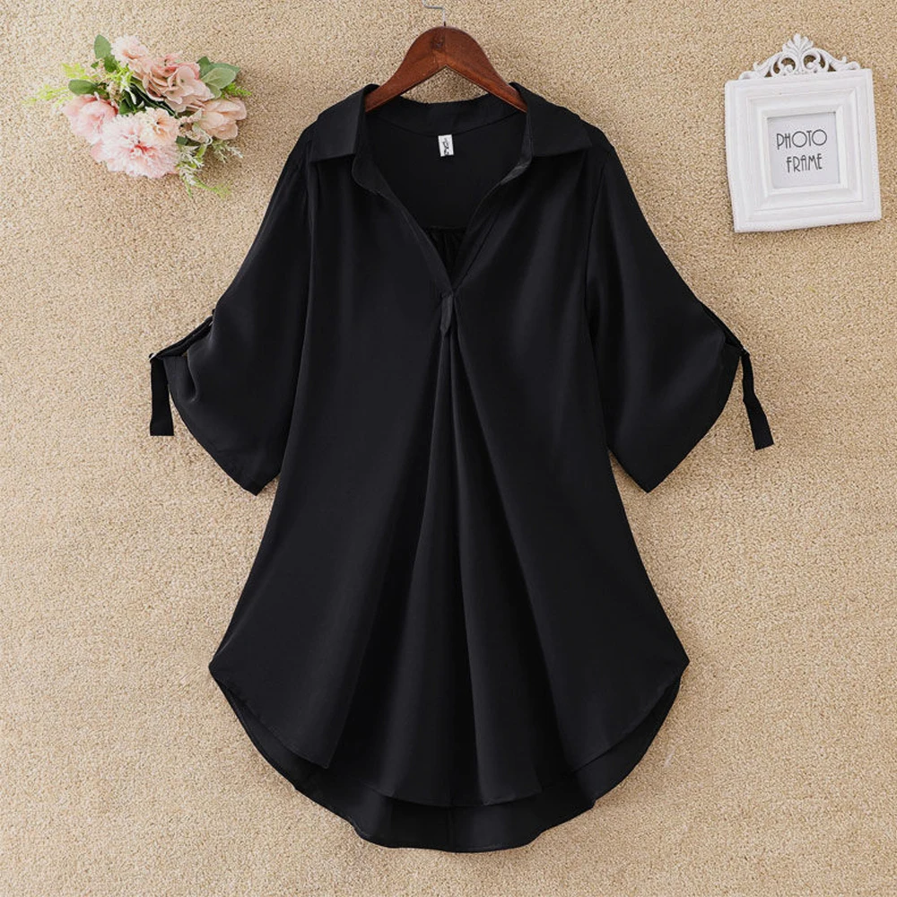 

Chic Plus Size Tops For Women Summer Tunic 2021 Fashion Solid Casual Blouse Women White Ladies Top Loose Shirts