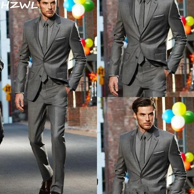 

Dark Grey Slim Fit Side Slit Groom Tuxedos Two Buttons Notch Lapel Men Suits Man Business Suit (Jacket+Pants+Tie) Formal Dinner