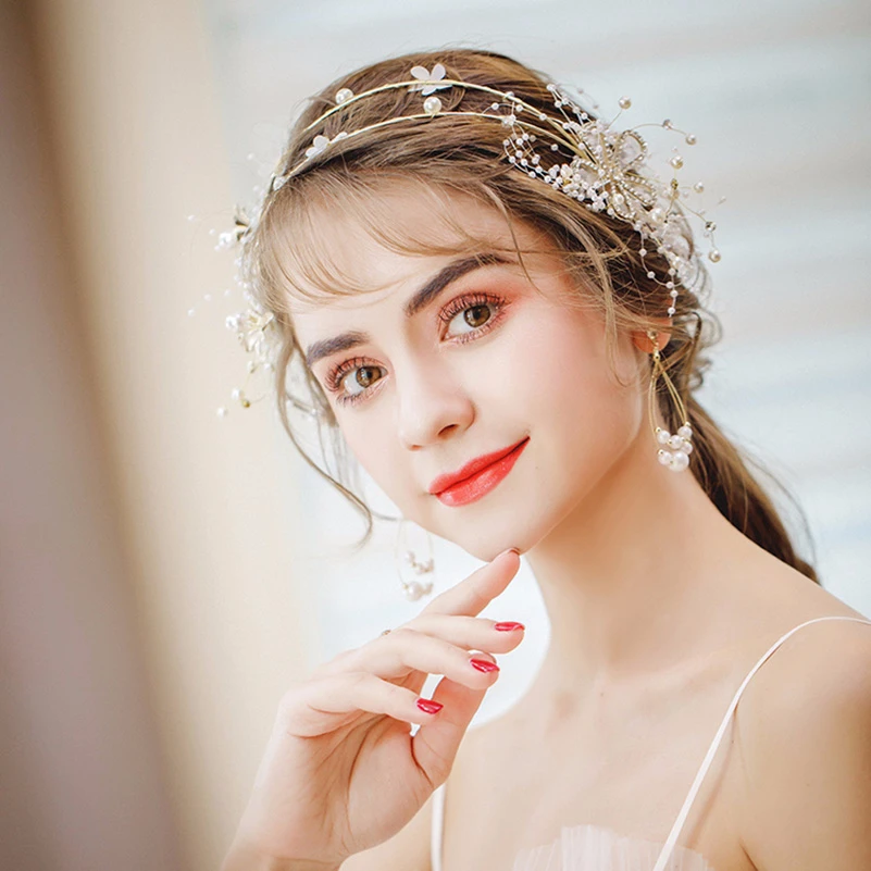 Жемчужные бусины искусственный цветок диадемы Свадебные головные повязки белая