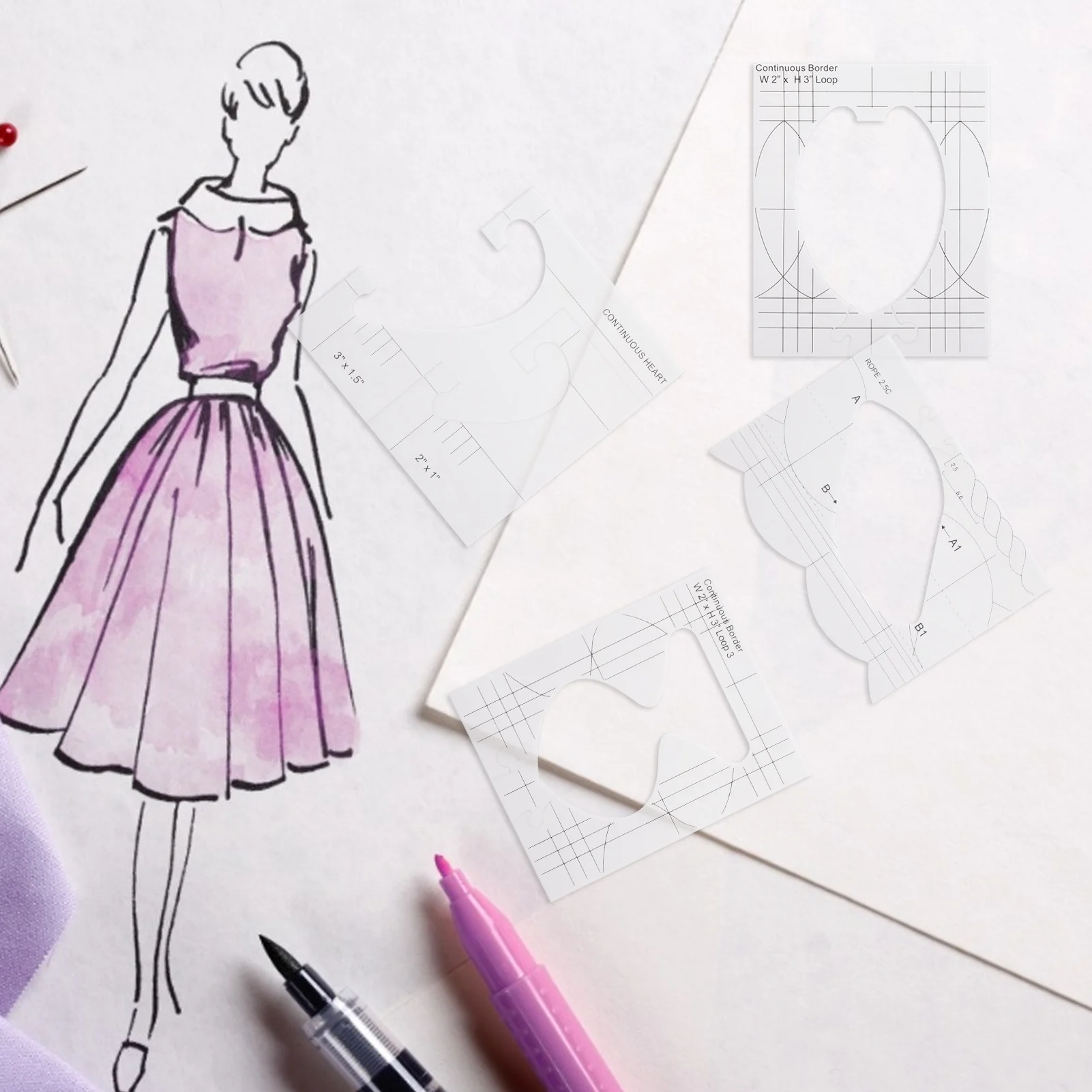 

4Pcs Acrylic Quilting Templates Sewing Machine Template Ruler Set