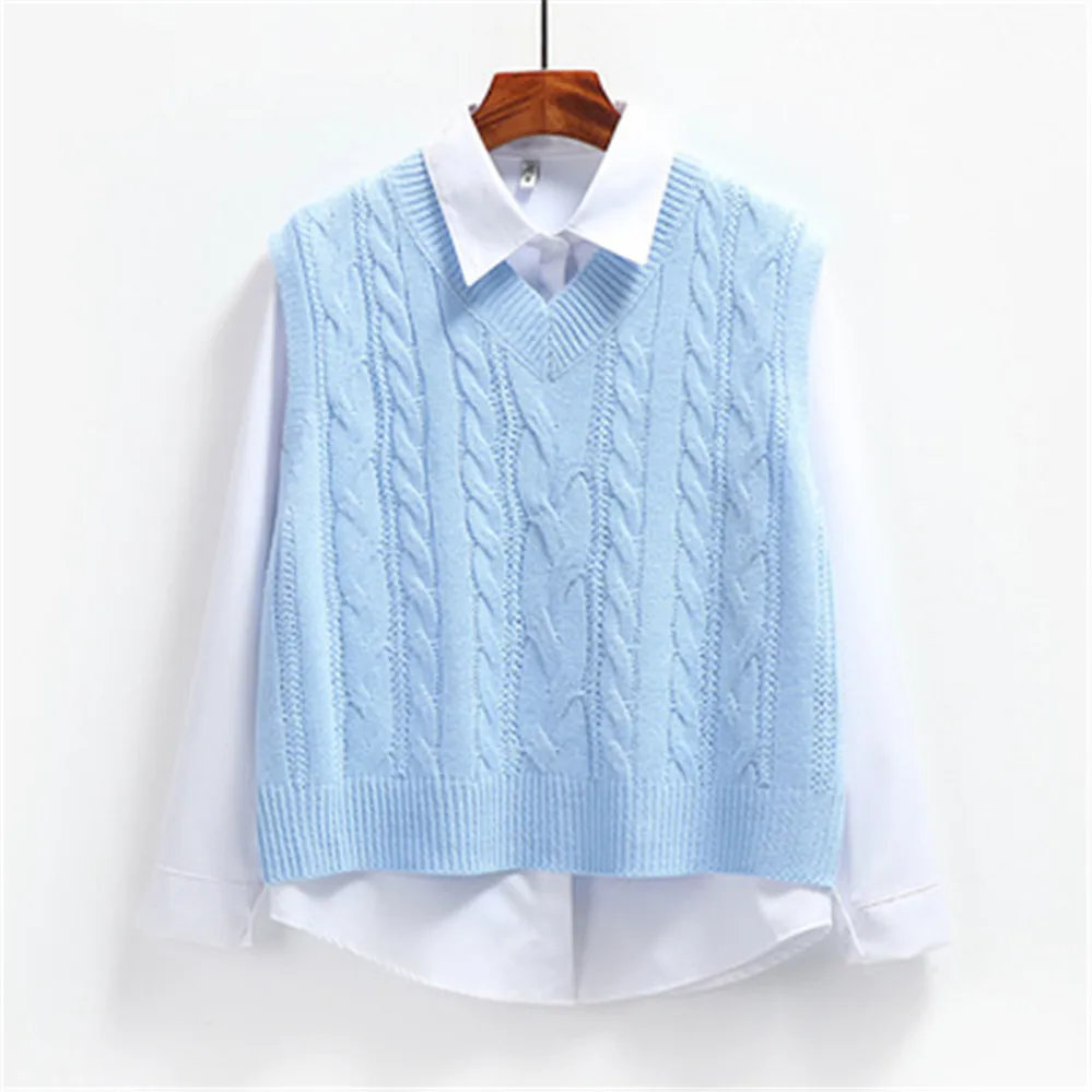 Модный трикотажный свитер в стиле преппи с v-образным вырезом женский жилет на