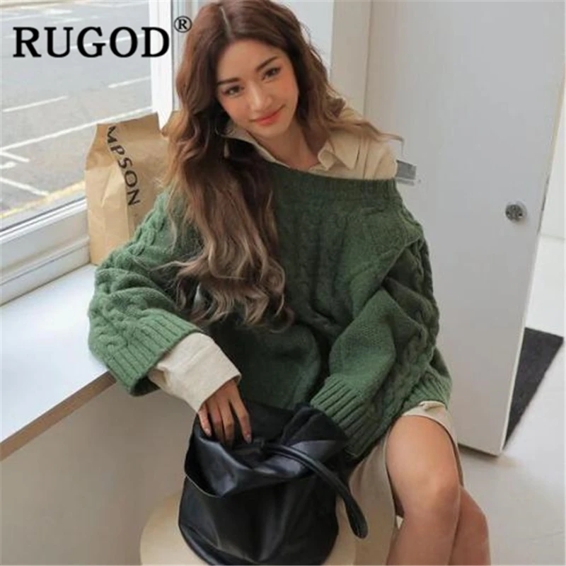 RUGOD новые зимние теплые свитера, пуловеры для женщин с круглым вырезом свободного размера плюс, вязаный свитер, пальто, мода для женщин, корейский стиль
