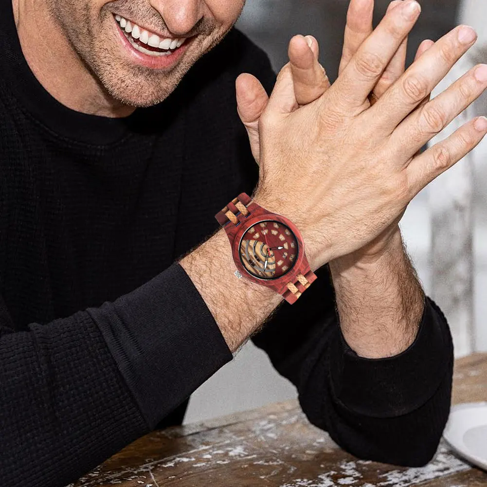 

Мужские кварцевые наручные часы с деревянным ремешком, автоматические мужские часы, светящиеся часы, модный подарок для парня на Рождество