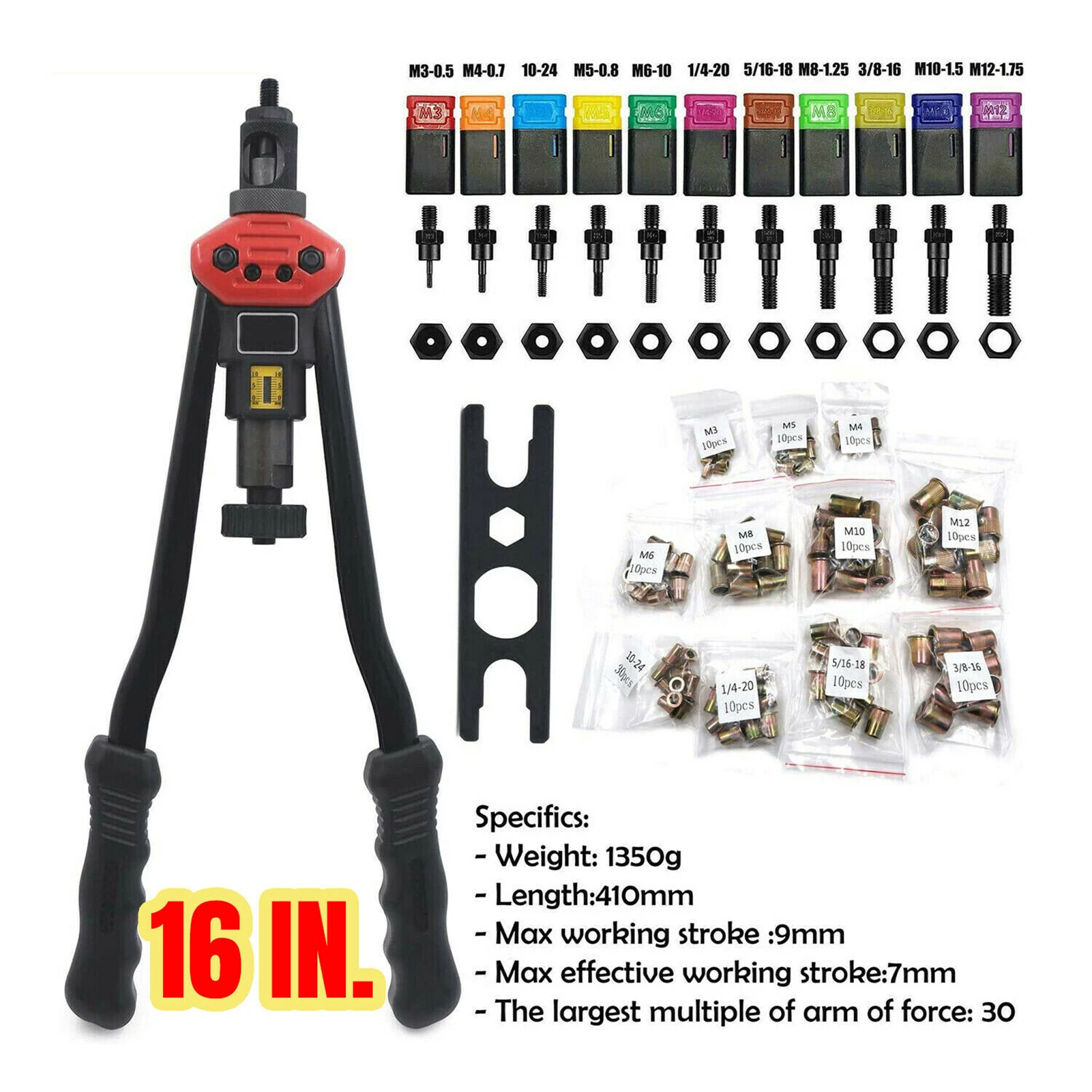 

Riveter Gun tool Hand Insert Rivet Nut Tool Manual Mandrels M3 M4 M5 M6 M8 M10 M12 Manual Rivet Tool Suit Rivet Nut Locator