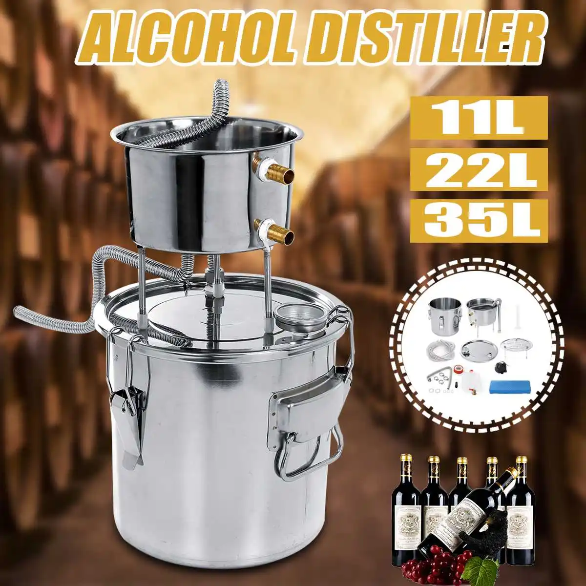 11/22/35L DIY домашний перегонный аппарат нержавеющая спирт Brew дистилляционное оборудование Медь DIY воды вино эфирное масло пивоварения комплект