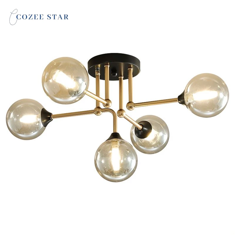 

Nordic LED Ceiling Lights Modern Metal Glass Black Gold Ball Indoor Lighting Fixture Bedroom Living Room Dining Room Lamps