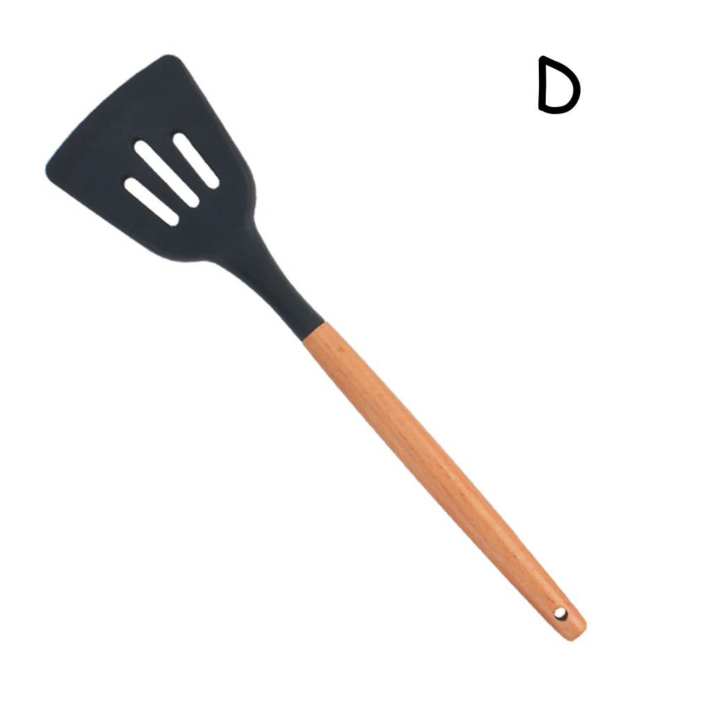 leak shovel Не токсичные ручки из бамбука инструмент для приготовления пищи антипригарная кухонная посуда кухонный инструмент силиконовая лопаточка термостойкая суповая ложка 1 шт - Цвет: leak shovel