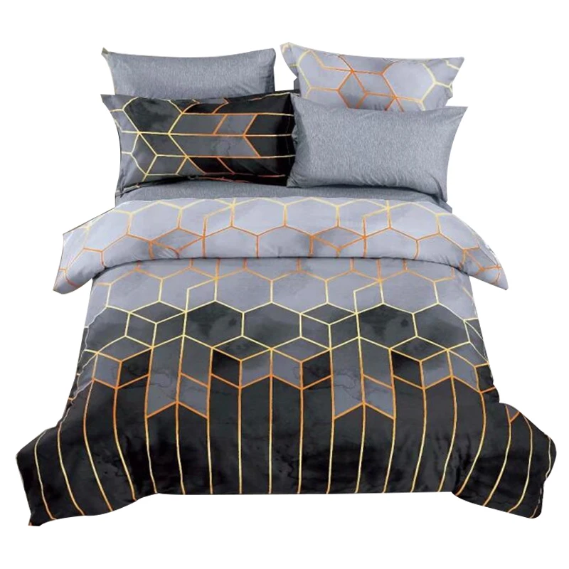 

Nordic Minimalist Luxury Style Geometric Pattern Gilded Bedding Duvet Cover Super Double Plus Size, With Pillowcase