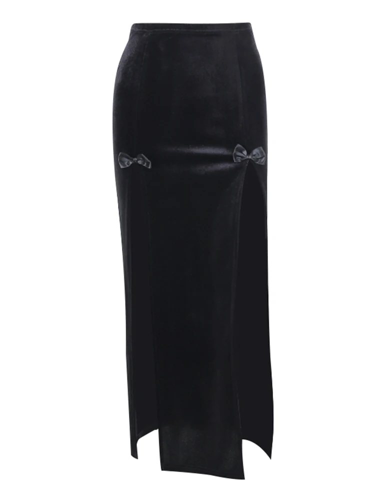 Винтажная черная бархатная юбка InsGoth с разрезом эстетичная Сексуальная