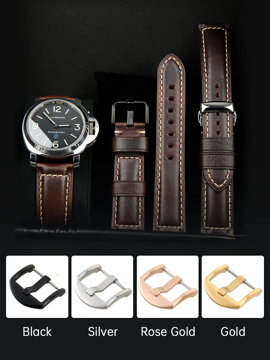 MAIKES Discoloration Leather Watch Strap 22mm Cow Leather Watchband  For Watch Strap Bracelets Butterfly Buckle Replacement 18mm