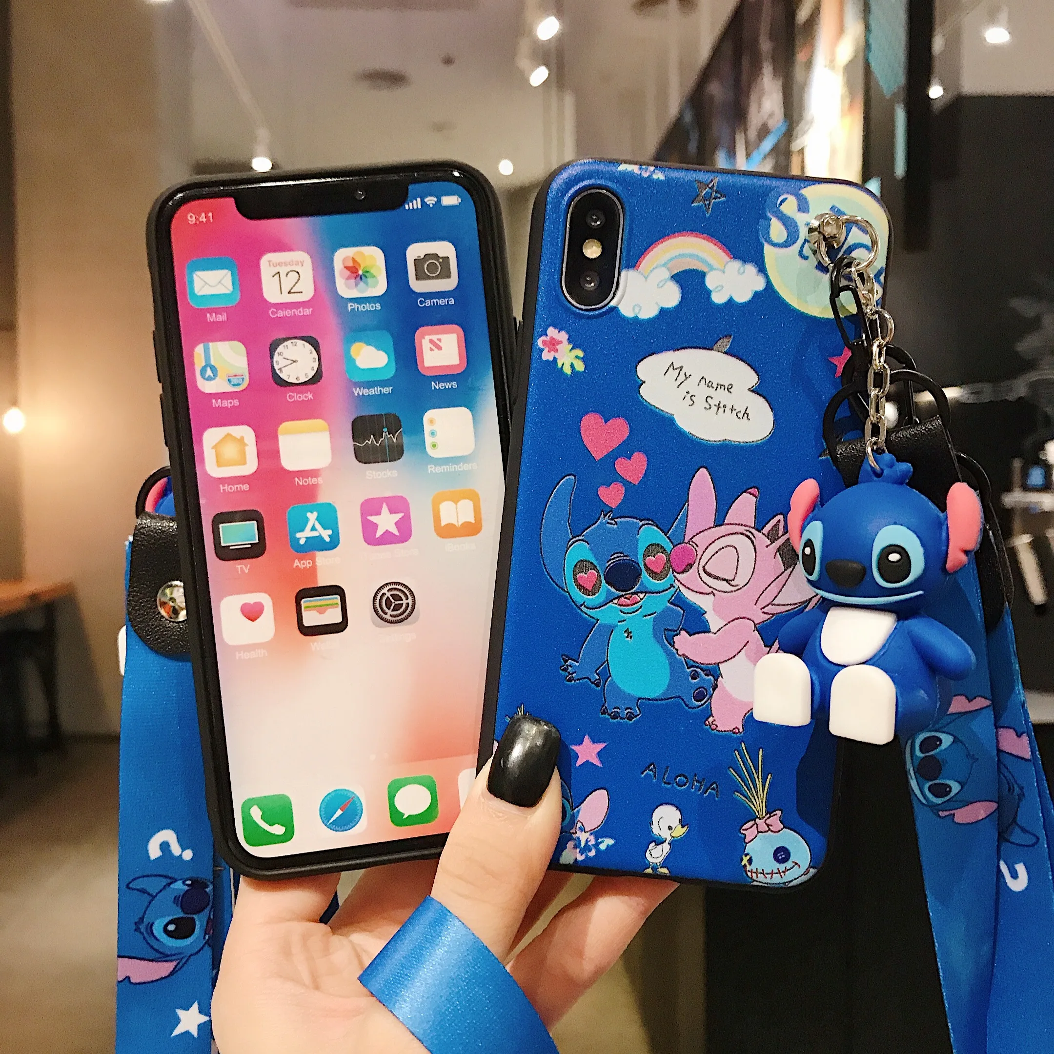 

Cute Cartoon Stitch Holder Lanyard Soft Silicone Cover Case For OPPO A93
