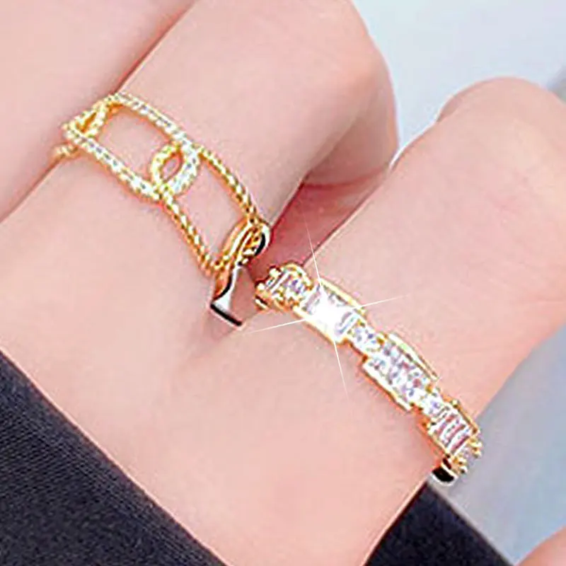 

JUWANG 14K Real Gold plating Micro Inlaid Exquisite Adjustable Open Rings For Women Elegant Ring Shine Romantic Daily Jewelry