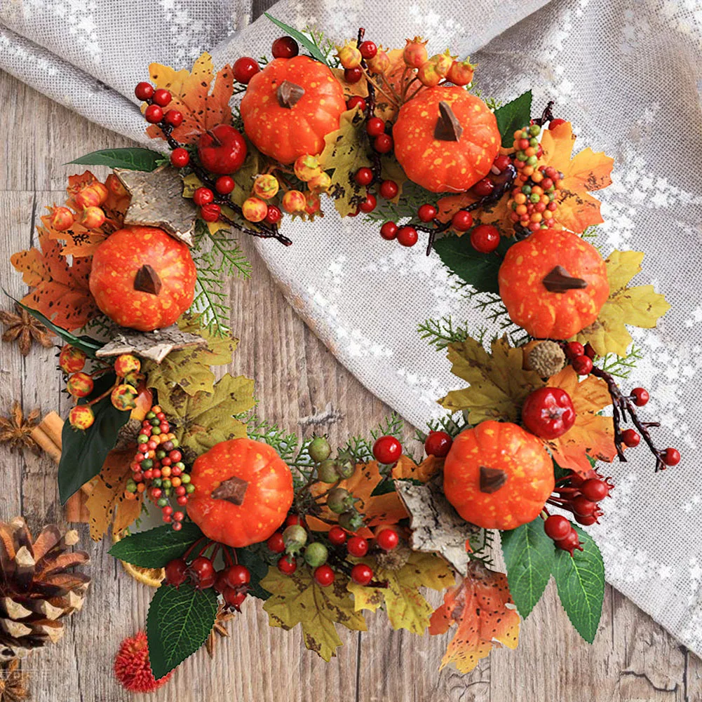 

Artificial Tulip Front Door flower Wreath Pumpkin Berry Maple Leaves Party Wedding Christmas Halloween Hanging Decor