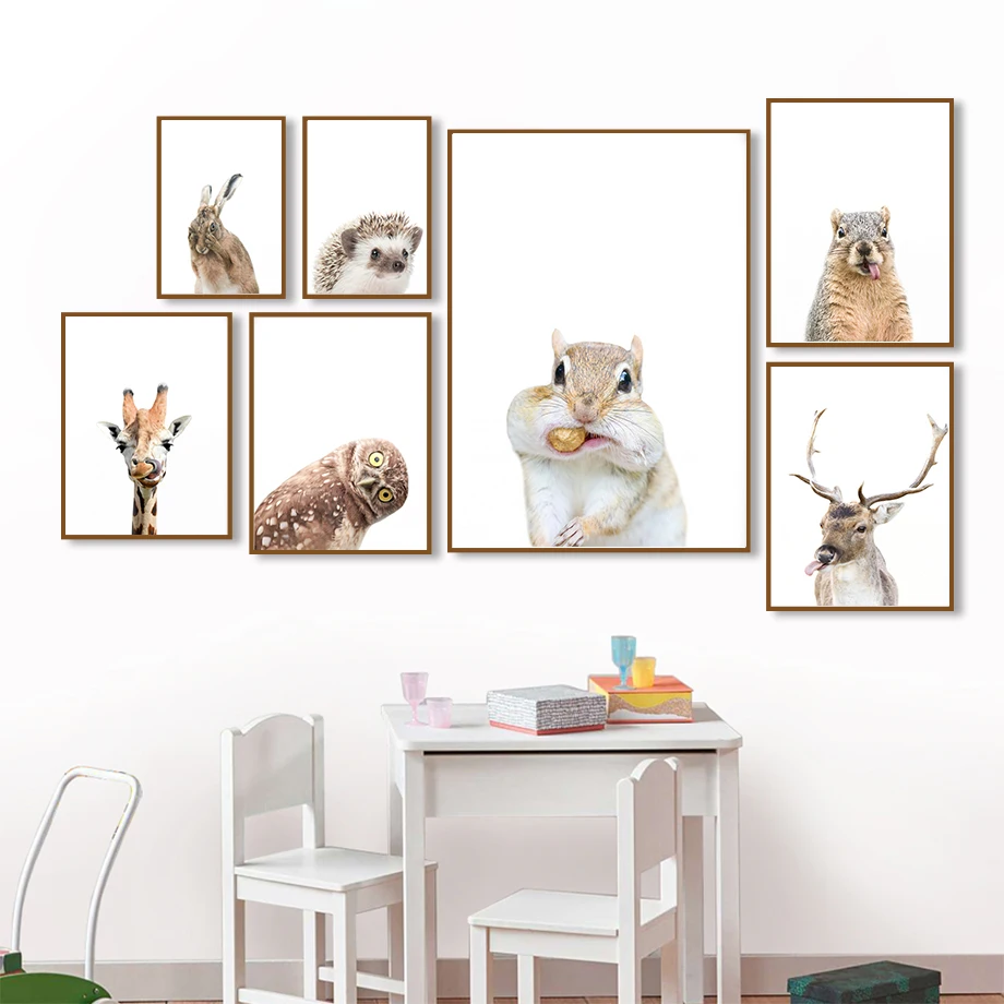

Art Wall Squirrel Owl Giraffe Poster Hedgehog Rabbit Hamster Mural Children's Room Home Decoration Cuadros Decorativos