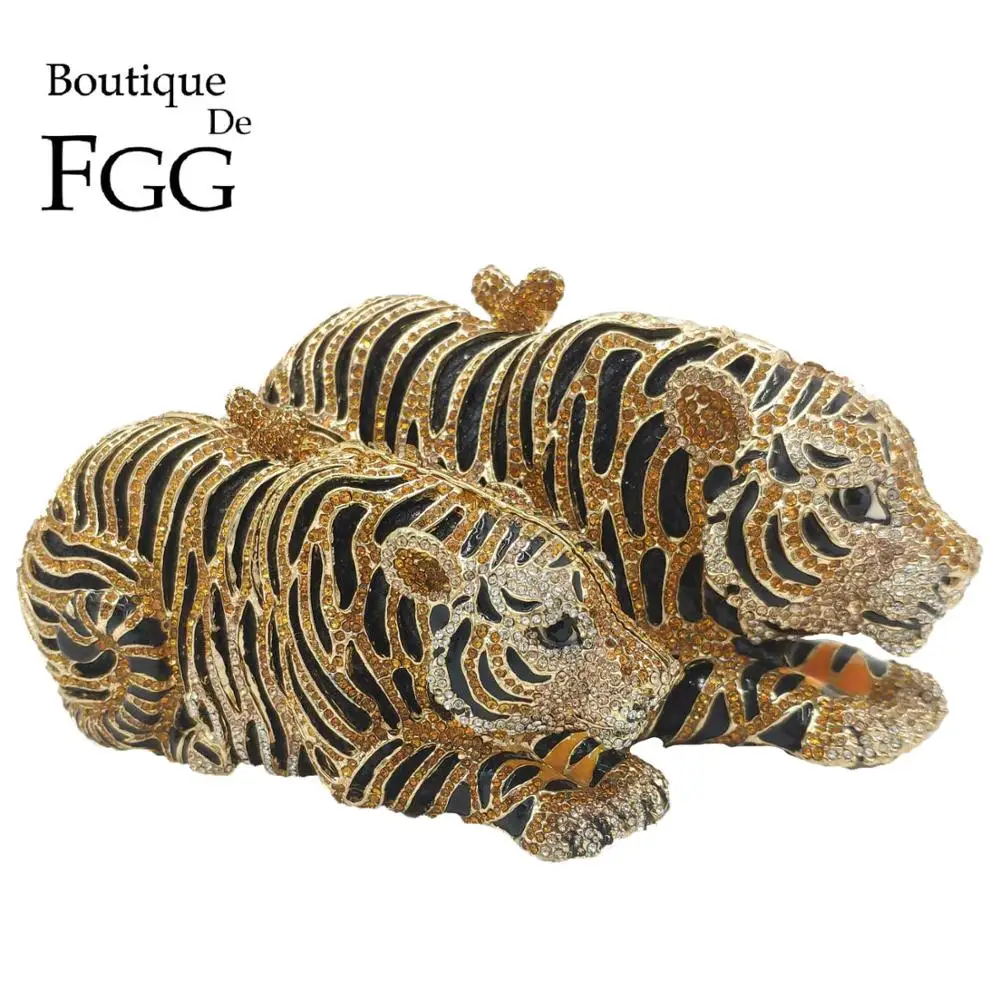 Женский клатч с золотым тигром Boutique De FGG вечерняя сумочка со стразами для невесты