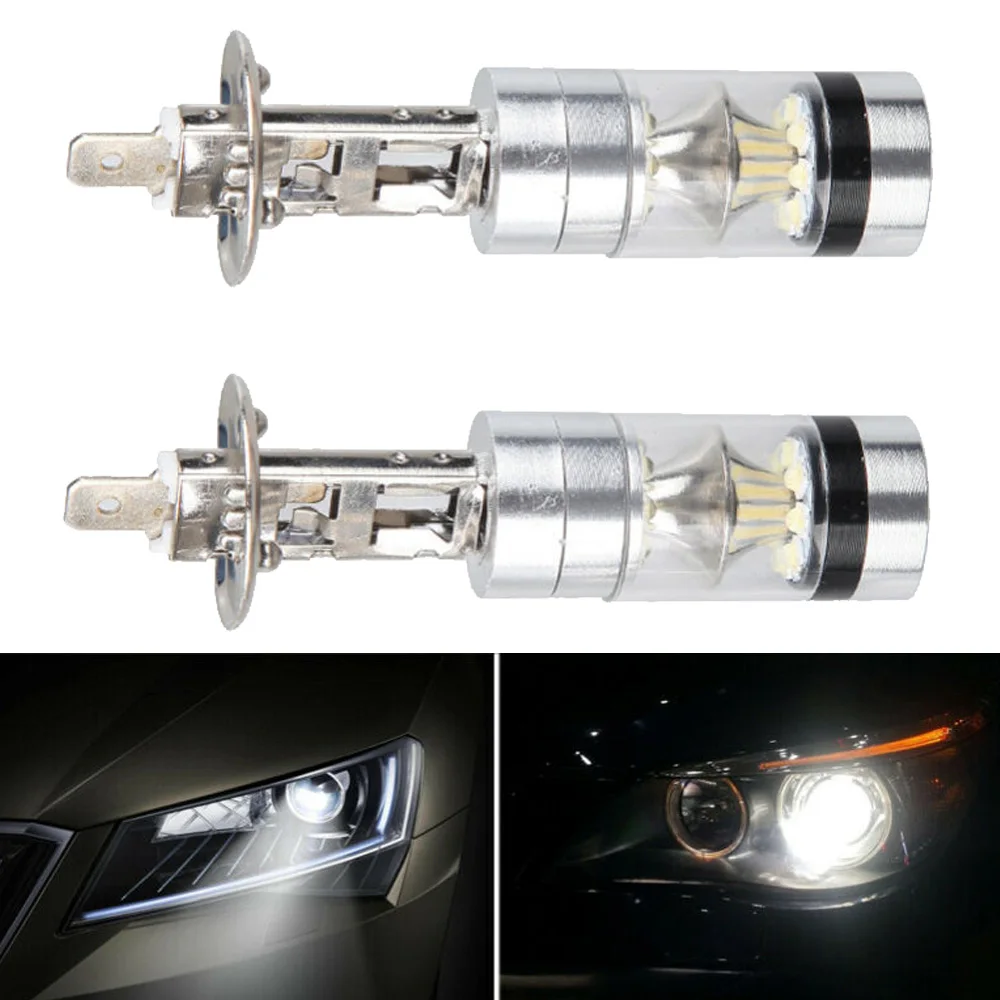 2pcs LED Headlight Parts H1 100W 12-24V Projector Driving DRL Replacement |