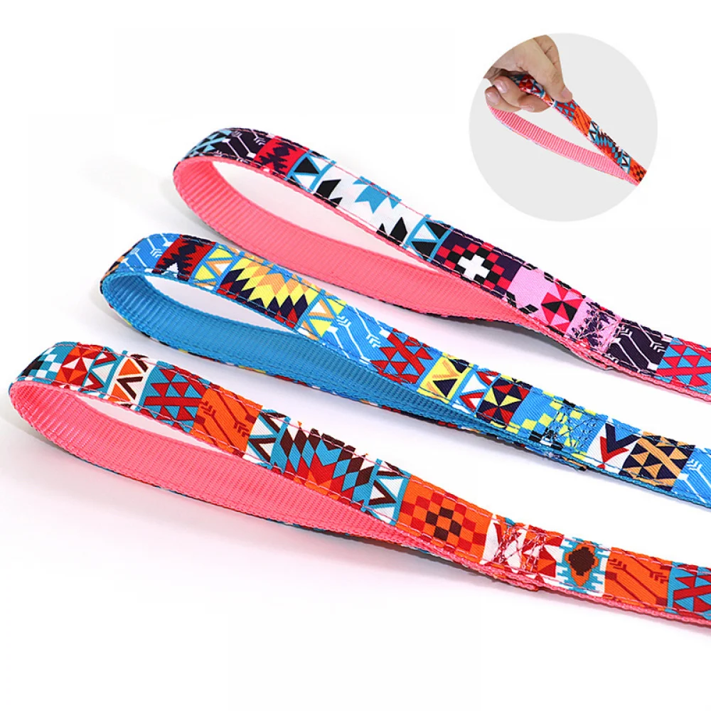 

Custom Engraved Dog Collar With Leash Nylon Printed Dog ID Collars Pet Walking Belt For Small Medium Large Dogs Flower Accessory