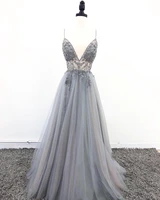 vkiss store spaghetti straps prom dresses sleeveless beading evening dress long a line formal party gowns tulle