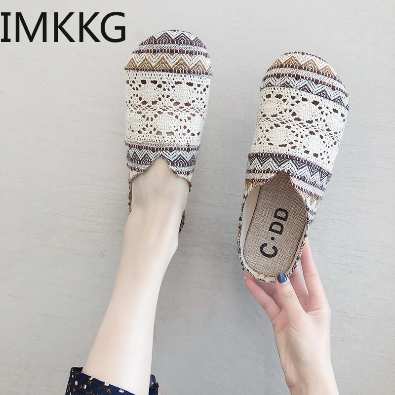 Новинка Женские парусиновые летние туфли на плоской подошве с вырезами лоферы