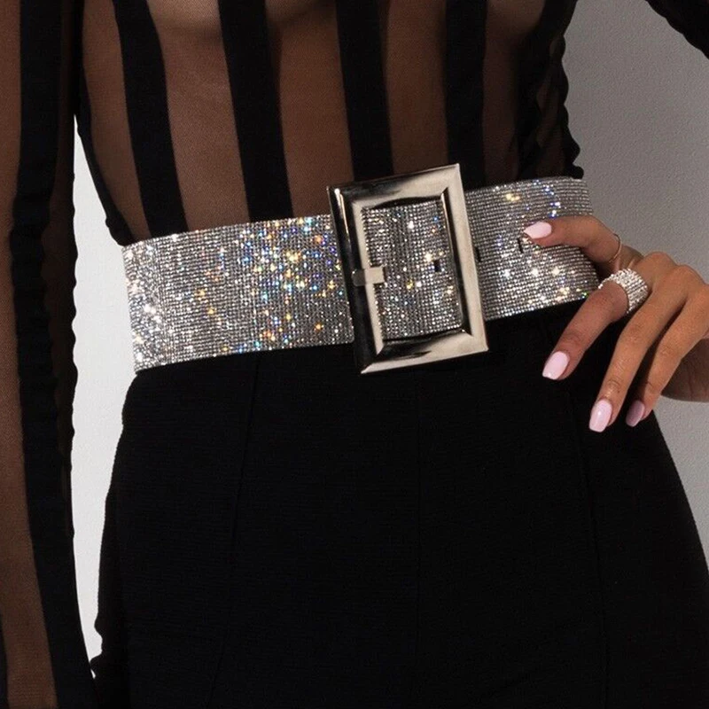 

2020 rhinestone belt waist diamond ceinture strass glitter belts for women silver metal wide gold chain cinturon mujer waistband