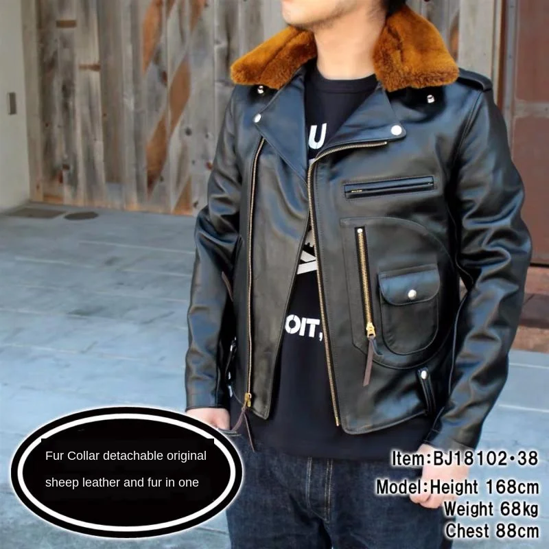 

Меховой воротник! J-24 Съемная импортная из Италии батик кожа с хлопковой подкладкой винтажная хаки диагональная мужская одежда из натуральной кожи