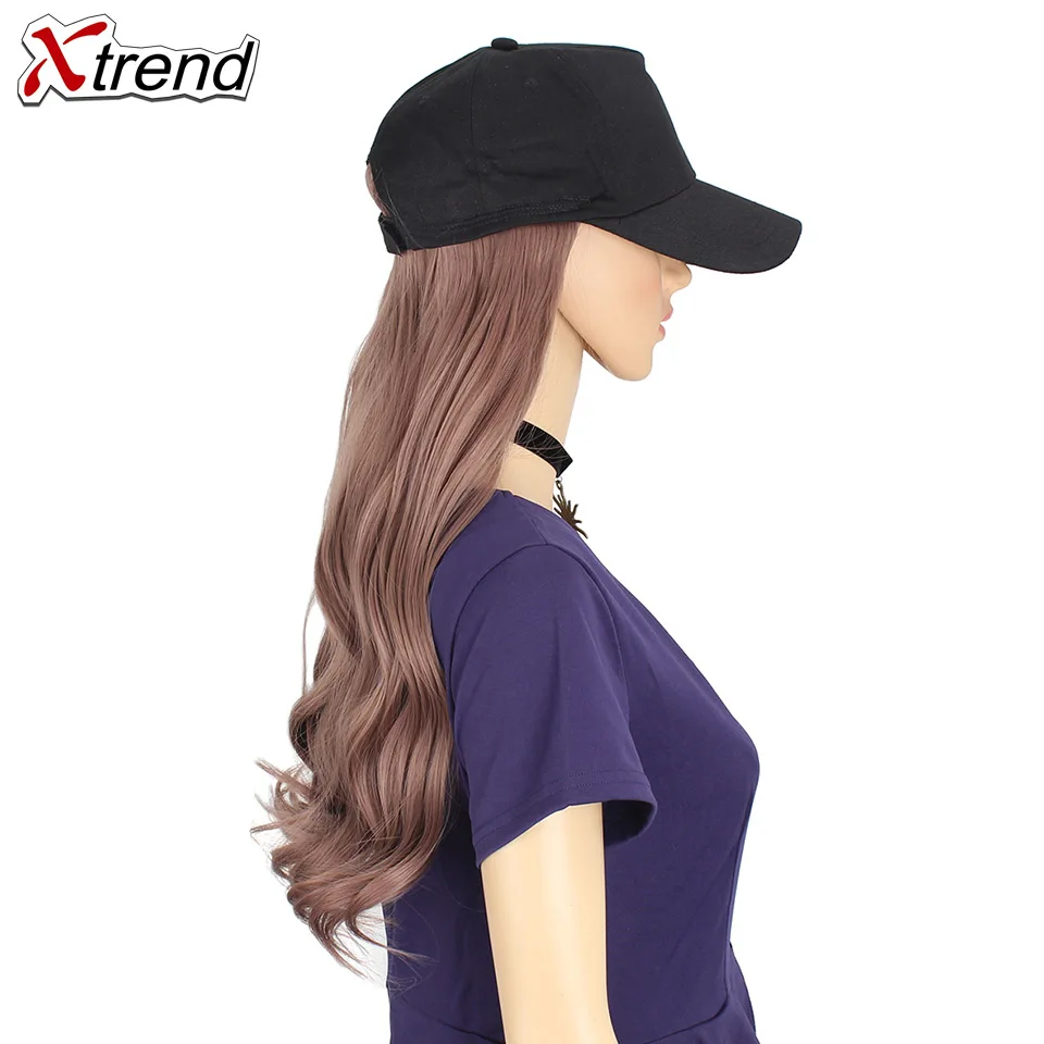 Xtrend Baseball Hat With Wavy Hair Extensions cap with hair for sassy sporty girl Long Synthetic extension
