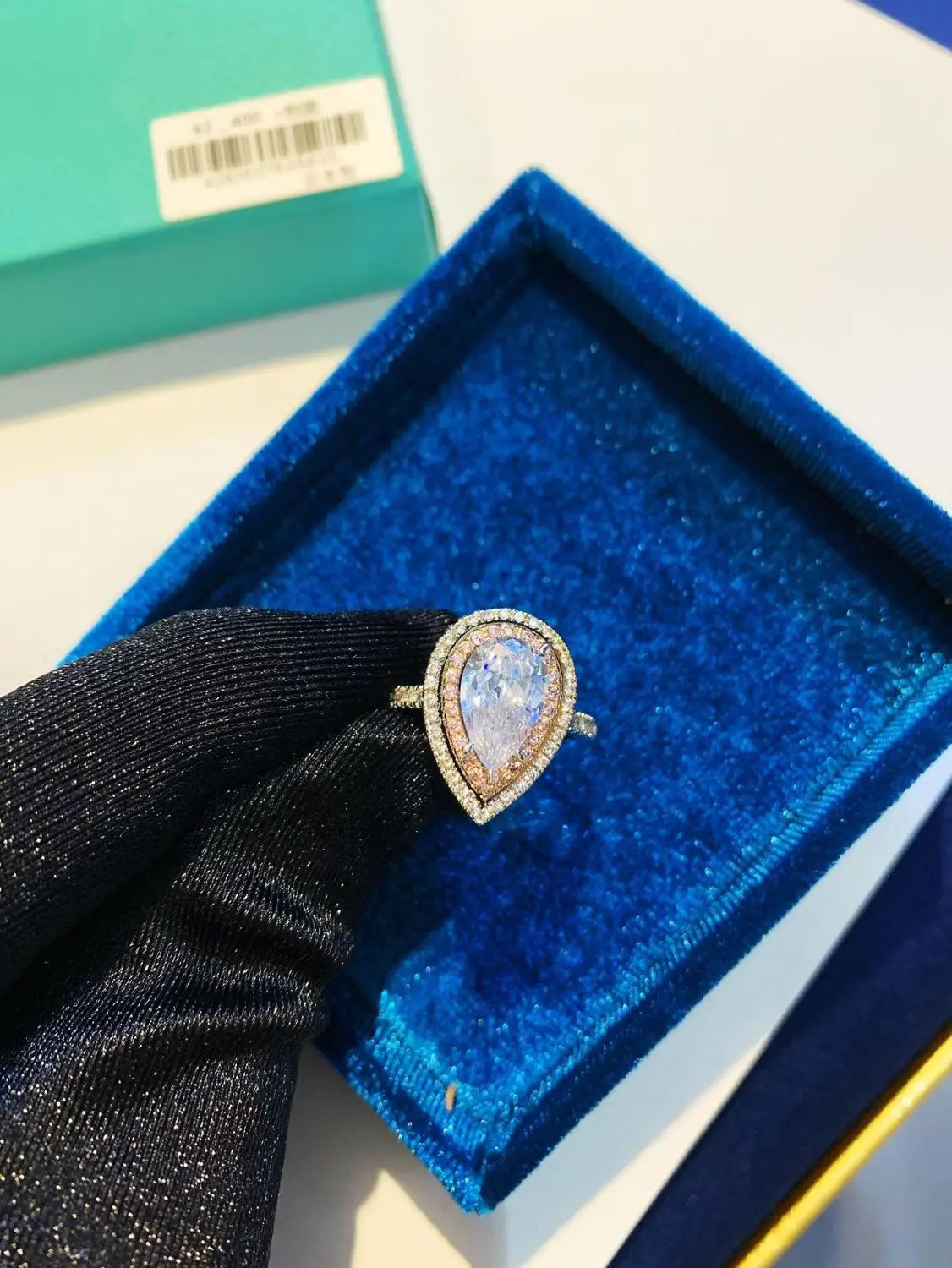 Женское кольцо с кристаллами TSONA03 белое розовое каплями воды роскошное