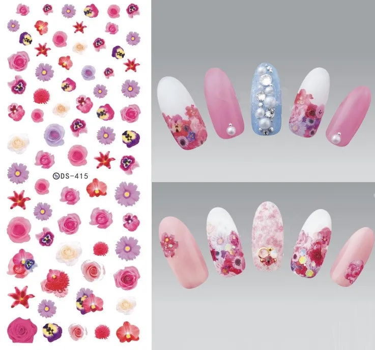 DS415 Florals Patterns! Nails Art Manicure Water Decal Decorations Design Water Transfer Nail Sticker For Nails Tips Beauty - Цвет: DS415