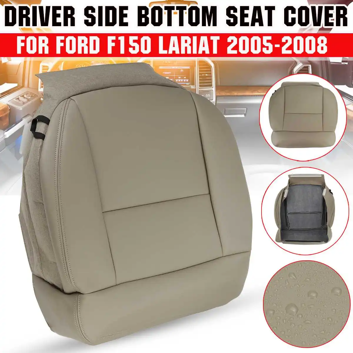 

Auto Front Driver Side Bottom Seat Cover PU Leather Waterproof Cushion Cover For Ford F150 Lariat XL XLT STX FX4 2005-2008