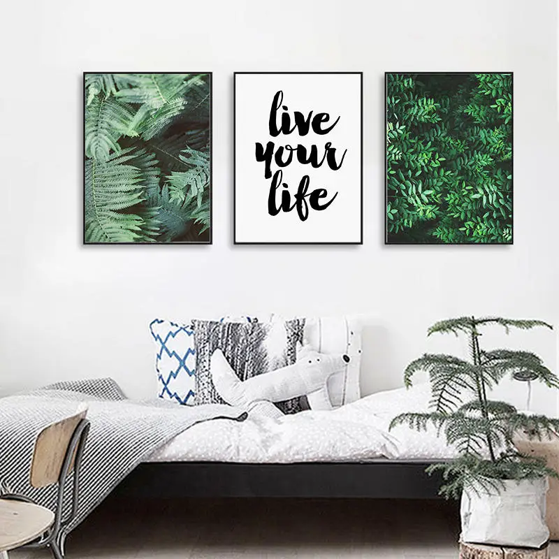 Нордическое зеленое растение Картина на холсте настенные картины тропическая