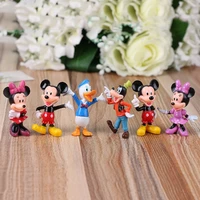 6pcsset disney anime peripheral mickey mouse minnie mouse donald duck cake decoration gifts pvc anime figure toys for children