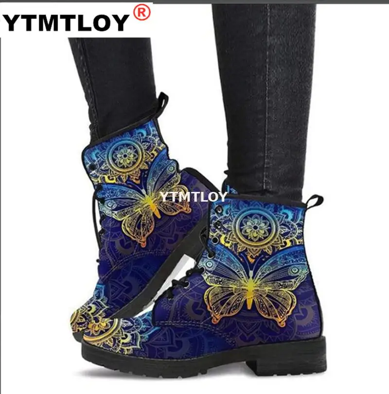 Женские ботинки на низком каблуке винтажные теплые мотоциклетные из