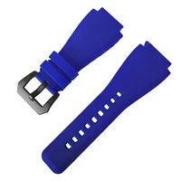 34 24mm blue waterproof smooth soft nature sillicone rubber watch strap for bell ross br01 br03 watchband bracelet replace