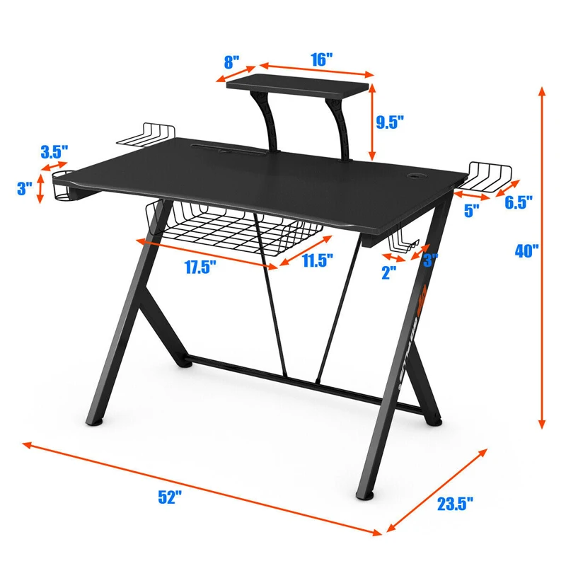 

COSTWAY Multifunctional Sturdy K-Shaped Gamer Desk Detachable Raised Display Support Plate Side Audio Stands Magazine Drawer