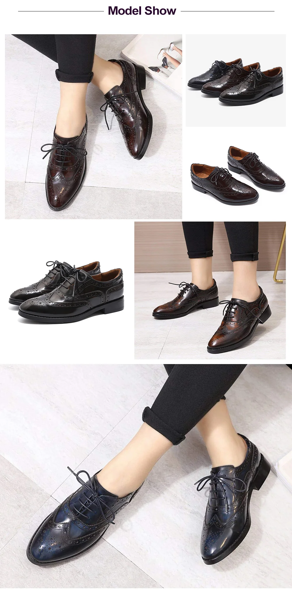 Mona Flying Womens Leather Oxfords Shoes Stylish Perforated Wingtips Brogues Flats Lace-up Shoes for Woman Ladis Female A068-1