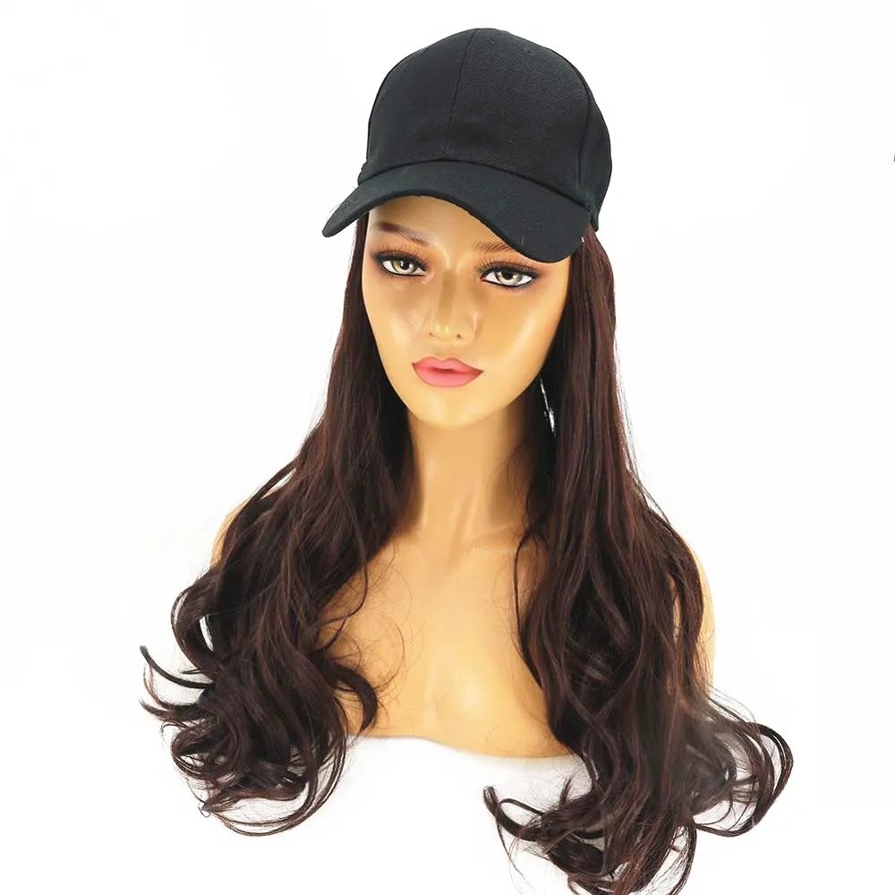 8 Colors Adjustable Women Hats Wavy Hair Extensions with Black Cap All-in-one Female Baseball Cap Hat