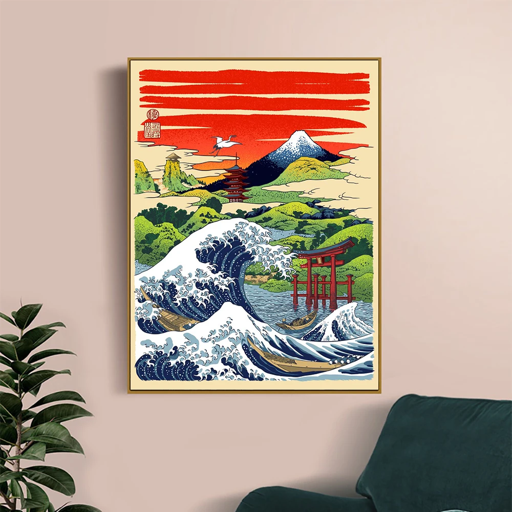 

Japanese Great Wave Poster and Print Vintage Seascape Canvas Painting Crane Wall Art Abstract Picture for Living Room Home Decor