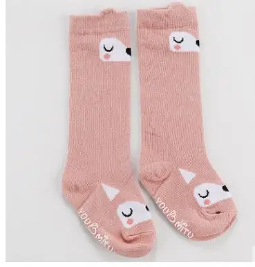 pink fox Носки для девочек с героями мультфильмов гольфы для младенцев, нескользящие носки из чистого хлопка для малышей носки до колена для мальчиков - Цвет: pink fox