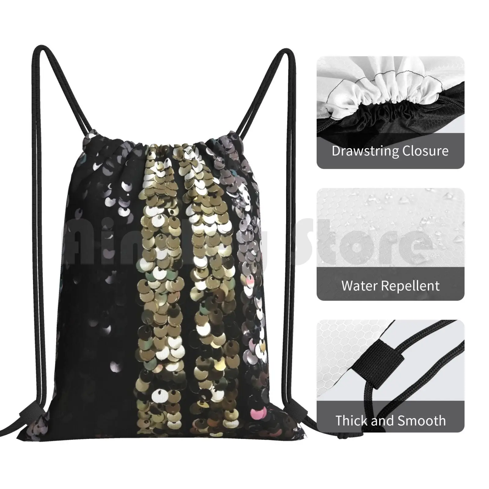 Черный золотистый и серебристый рюкзак с блестками сумка на шнурке для верховой