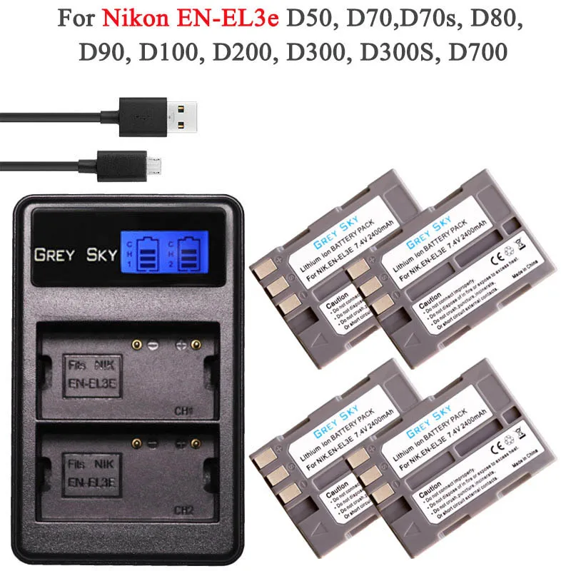 EN-EL3e EN EL3e ENEL3e 2400mAh батарея БАТАРЕИ Акку + LCD USB зарядное устройство для Nikon D30 D50 D70 D70S