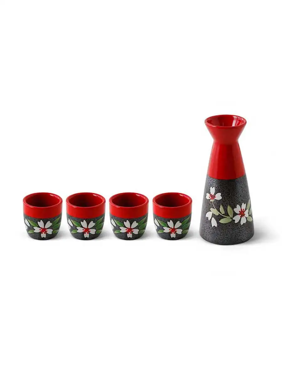 

Japanese Style Sake Pot Set Household Liquor Cup Shochu Green Plum Wine Ceramic Hand-painted Cherry Blossom Cup