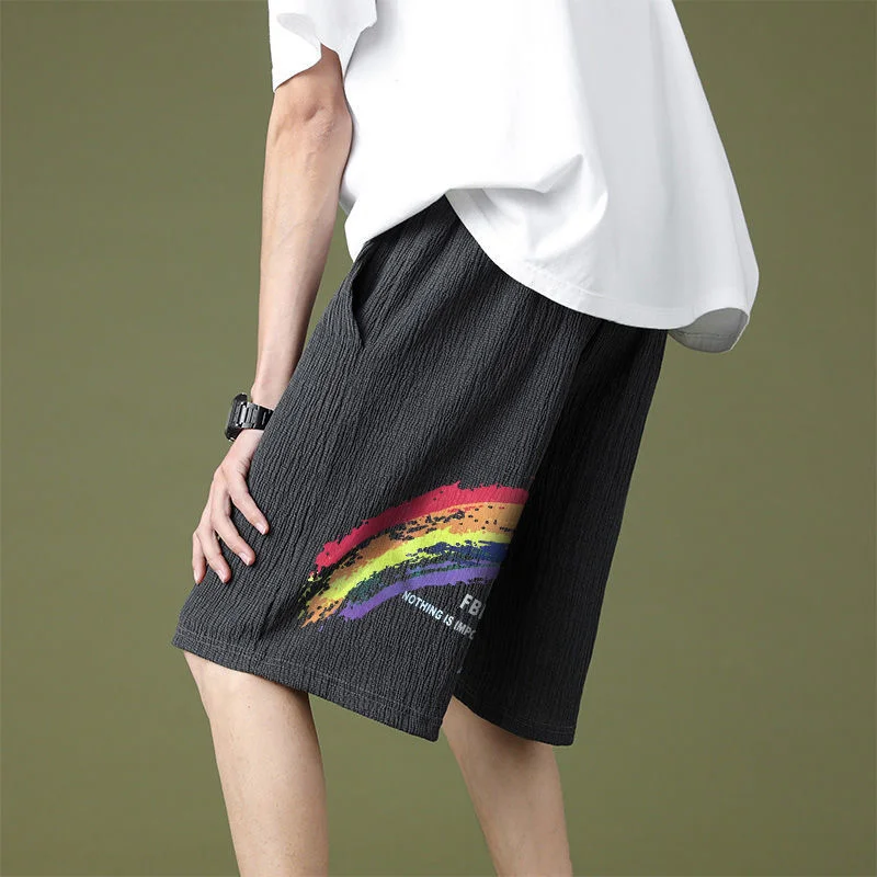 

[Two pieces ]Ice silk summer thin shorts men's port style loose sports leisure student Capris beach pants