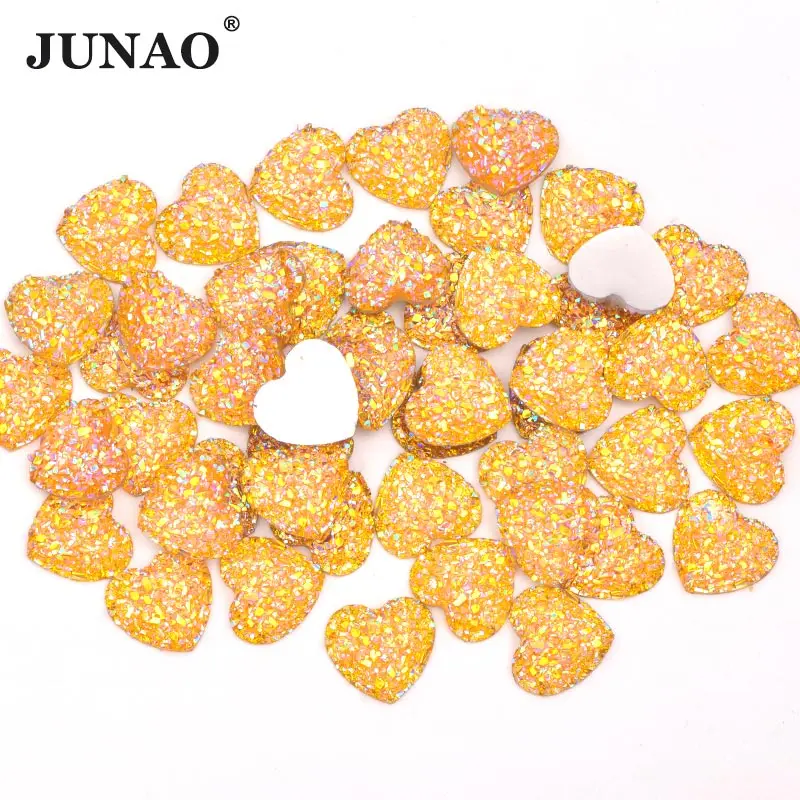 Yellow AB JUNAO 12 мм Розовый AB Блестящий Кристалл Стразы в форме сердца Смола аппликация с плоской задней частью драгоценные камни скрапбукинговые бусины не Швейные Стразы поделки своими руками - Цвет: Yellow AB