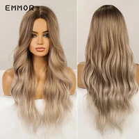emmor long wig ombre brown platinum blonde hair wig natural wavy heat resistant synthetic wigs for women cosplay party hair wig