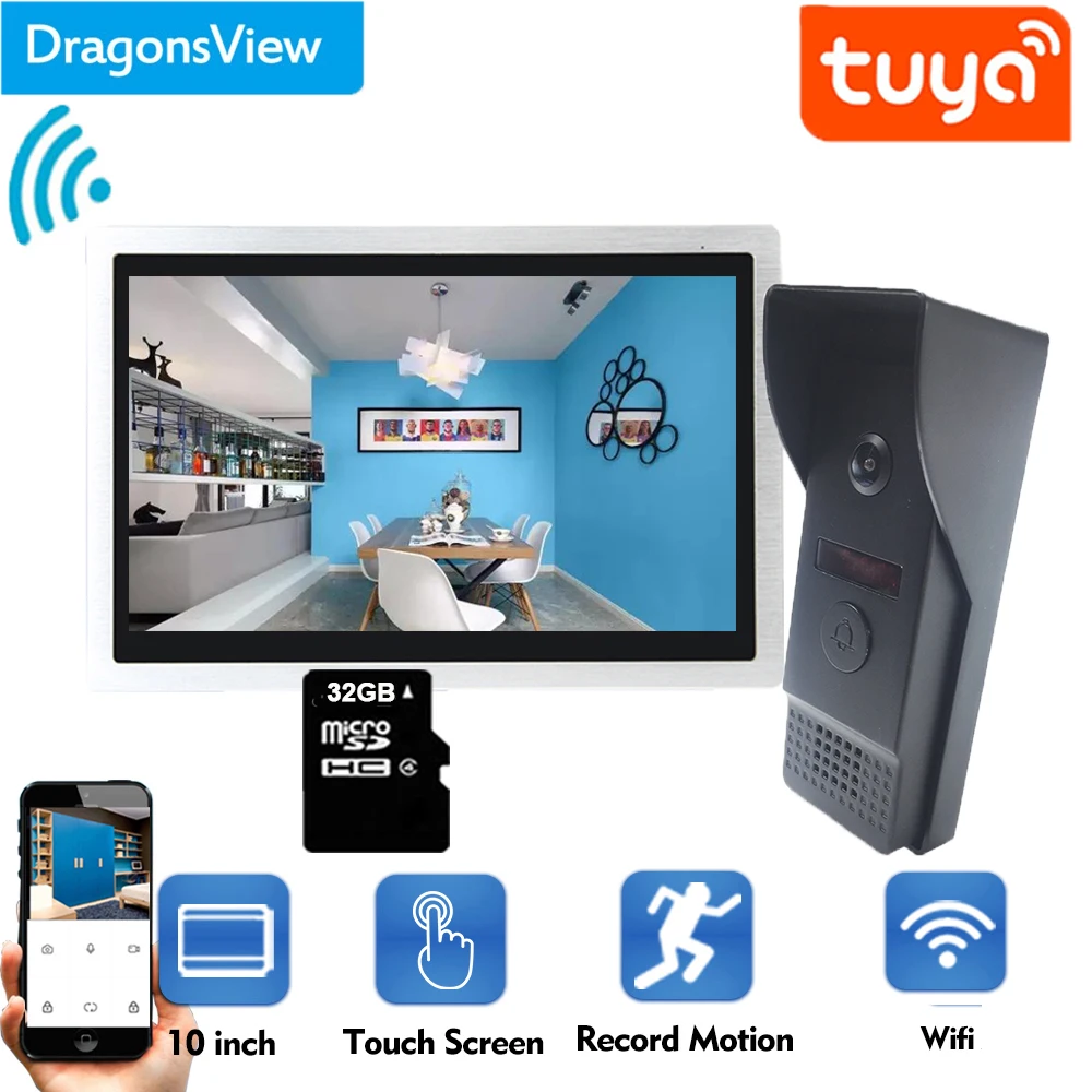 

Dragonsview Tuya Wifi VideoDoor Phone Intercom System 10 Inch Wireless IP Doorbell Camera Touch Screen Talk Unlock Door Access