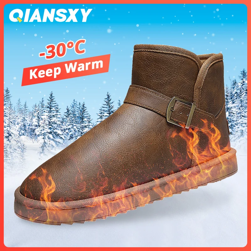 

Мужские зимние ботинки QIANSXY, повседневная обувь из вулканизированной кожи для мужчин, роскошные брендовые дизайнерские зимние ботильоны с ...