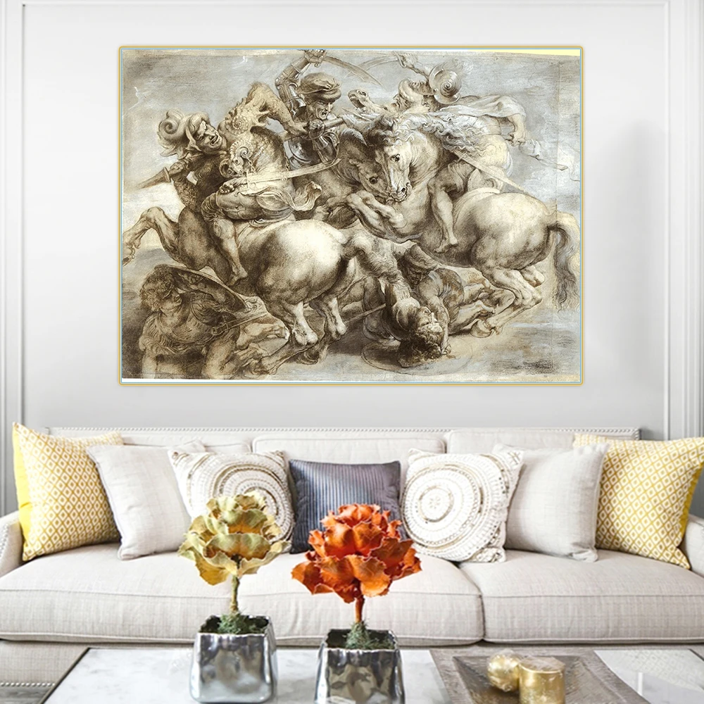 

Leonardo da Vinci The battle of anghiari Canvas Oil Painting Artwork Poster Picture Wall Decor Home Living room Decoration