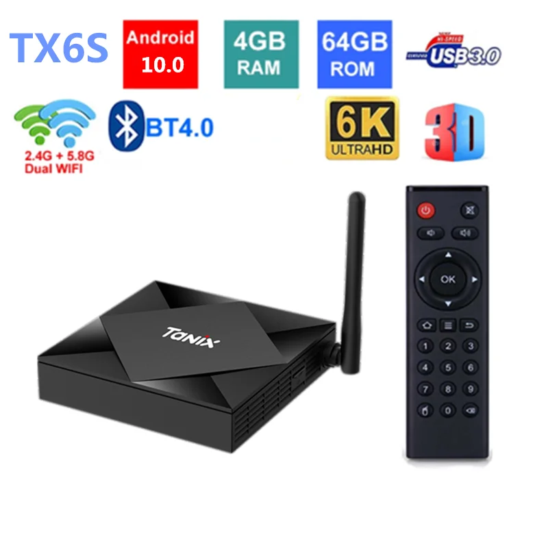 Tanix caixa de tv smart tx6s android 10 0 2 4 e 5 8g. Hd allwinner h616 четырёхъядерный 6k двойной wifi