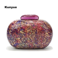 stylish new design colorful shell acrylic clutch purse women marble bag luxury elegant lady evening bag roud cute purple handbag